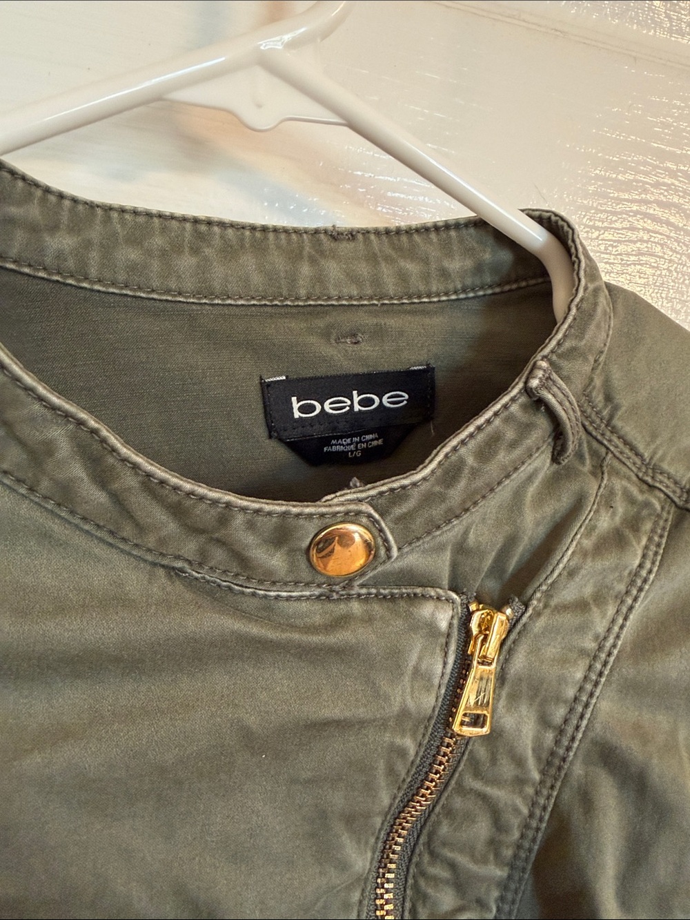 Bebe Olive Green Asymmetrical Zip Utility Jacket - Picture 2 of 4